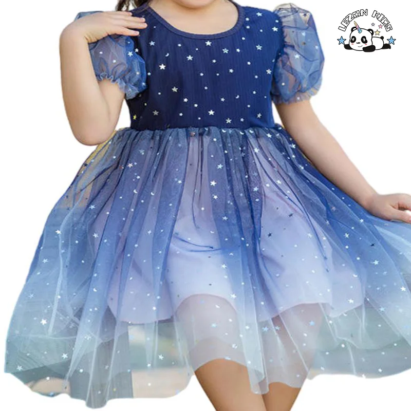 LEZONKIDS - 2024 Vestidos Personalizados de Manga Curta para Meninas, com Lantejoulas e Tule, para Crianças de 2 a 12 Anos